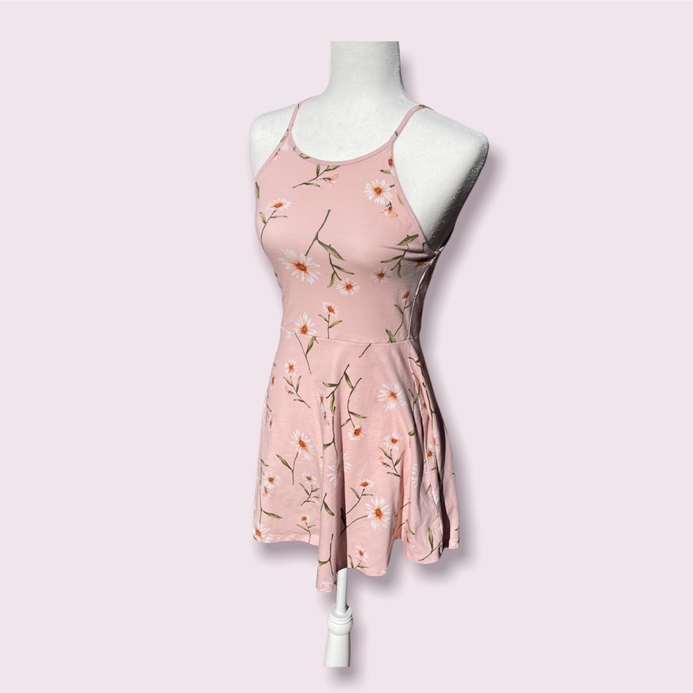 Forever 21 F21 Midi Light Pink Skater Style Dress White Daisy